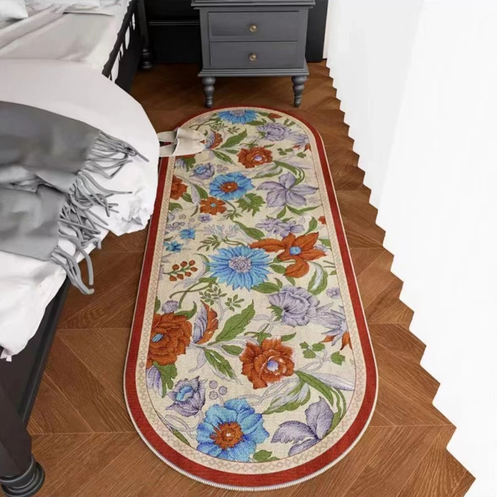 蓝韵牡丹-美式家用加厚仿羊绒茶几垫地毯隔凉隔热脚感舒适床边毯