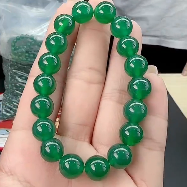S1492-天然珠宝老坑冰阳绿手串-送礼佳品-022