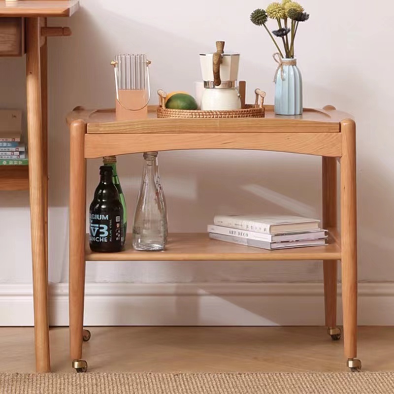 樱桃木小推车沙发边几餐车移动收纳柜