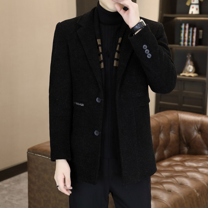秋冬新款高档中长款呢风衣加棉加厚保暖休闲修身百搭上衣外套男