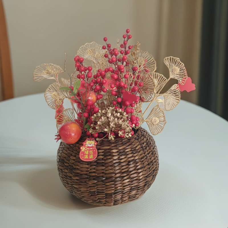 花瓶  收腰花瓶  圆形花瓶 桌面摆件 手工编织 轻奢创意