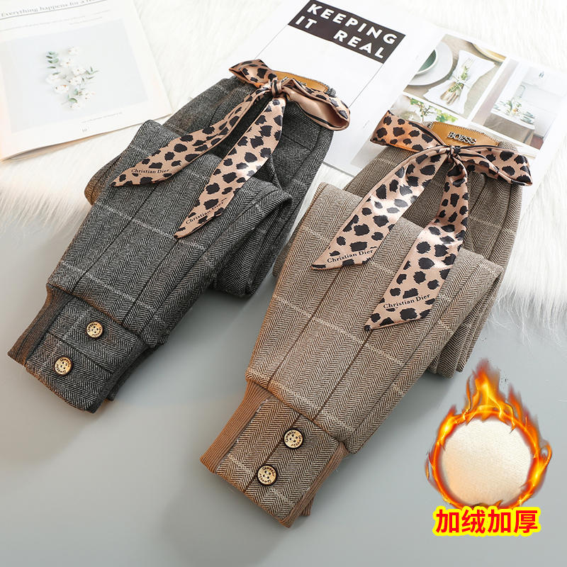 女童裤子加绒加厚秋冬季新款洋气中大儿童一体绒休闲冬装外穿裤子