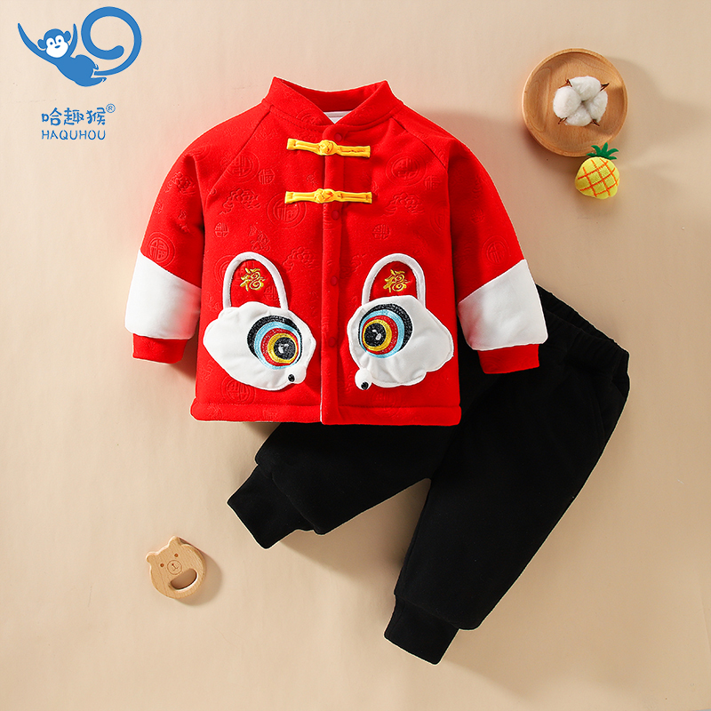 haquhou/哈趣猴周岁礼服中国风加棉加厚宝宝拜年服新年战袍中国风