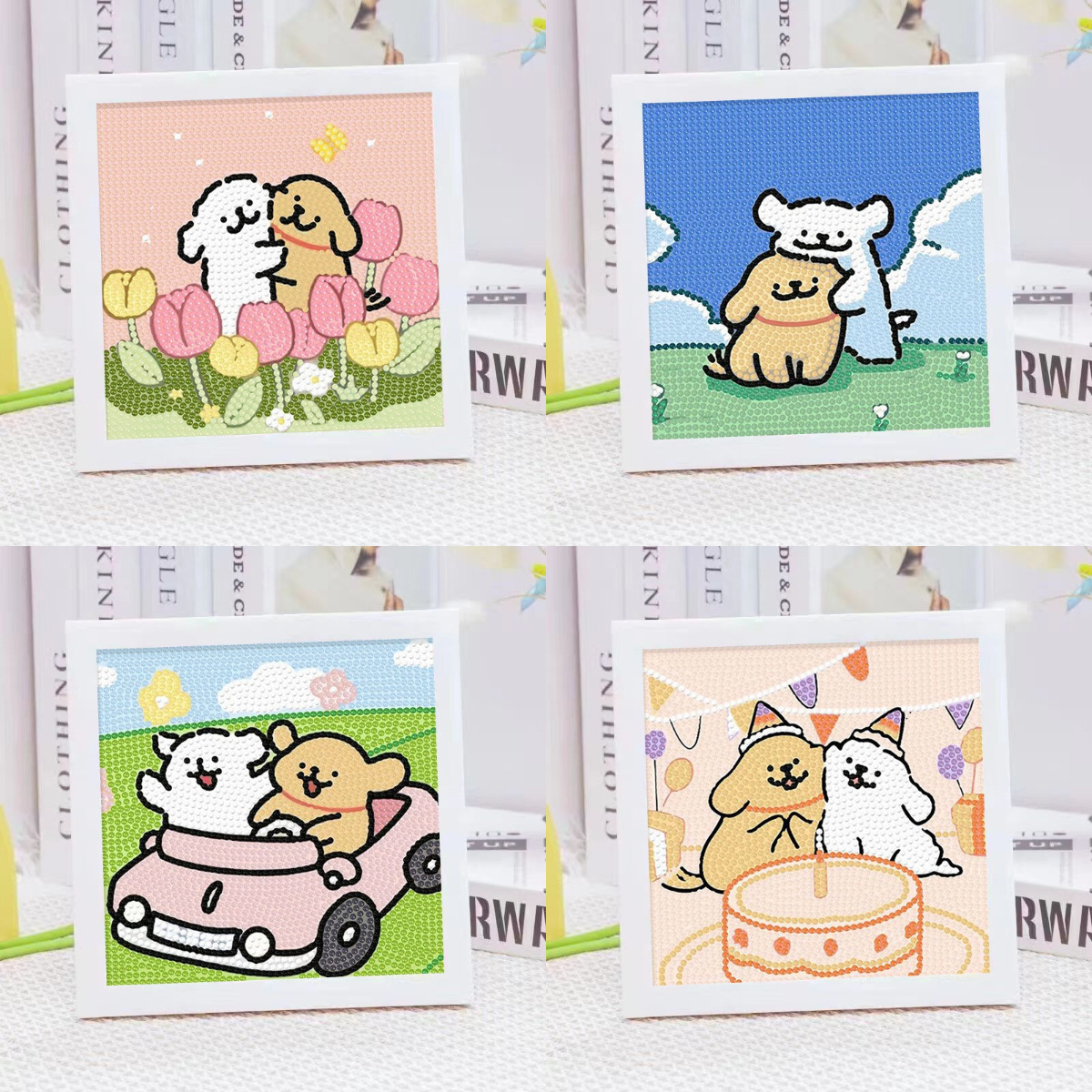 新款线条小狗钻石画儿童手工DIY可爱卡通玩具益智展示创意带相框
