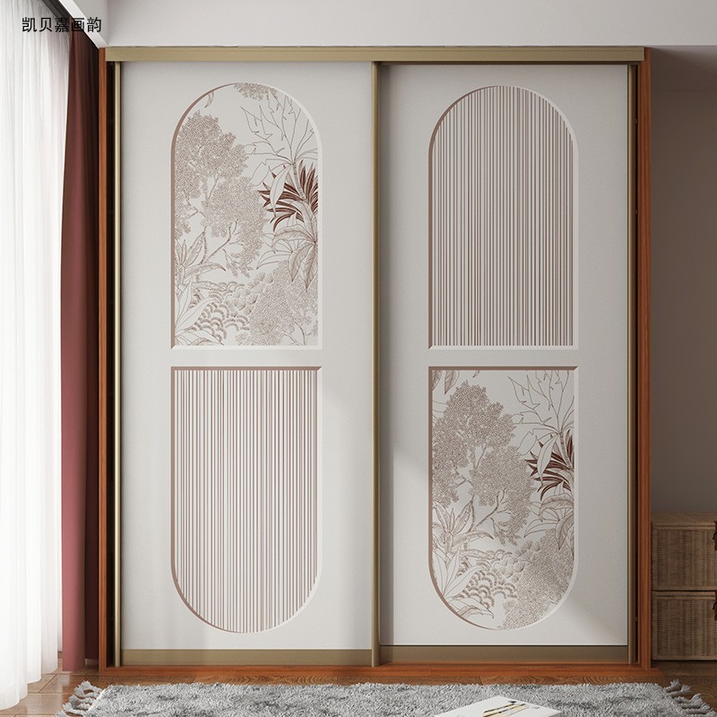 美式卧室大衣柜门贴画移门翻新贴柜子推拉门复古壁纸自粘墙纸贴纸