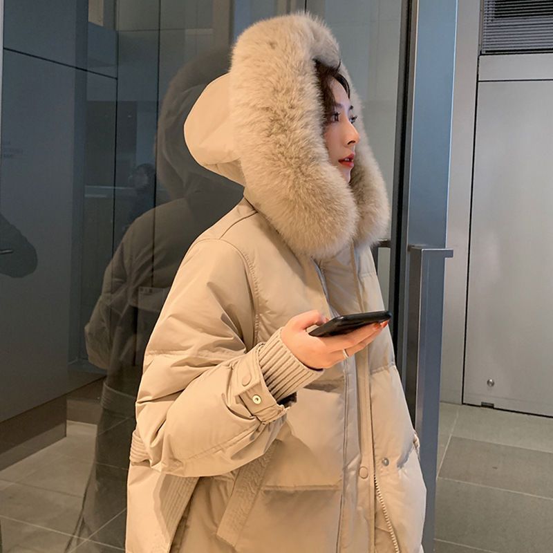 波司豋羽绒服女中长款连帽过膝长款2023新款冬季白鸭绒防寒加厚韩