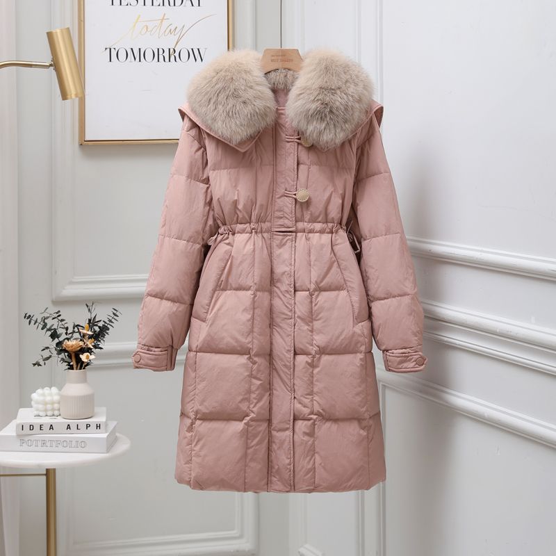 波司登冬季2023年新款羽绒服女中长款收腰白鸭绒小个子大毛领加厚