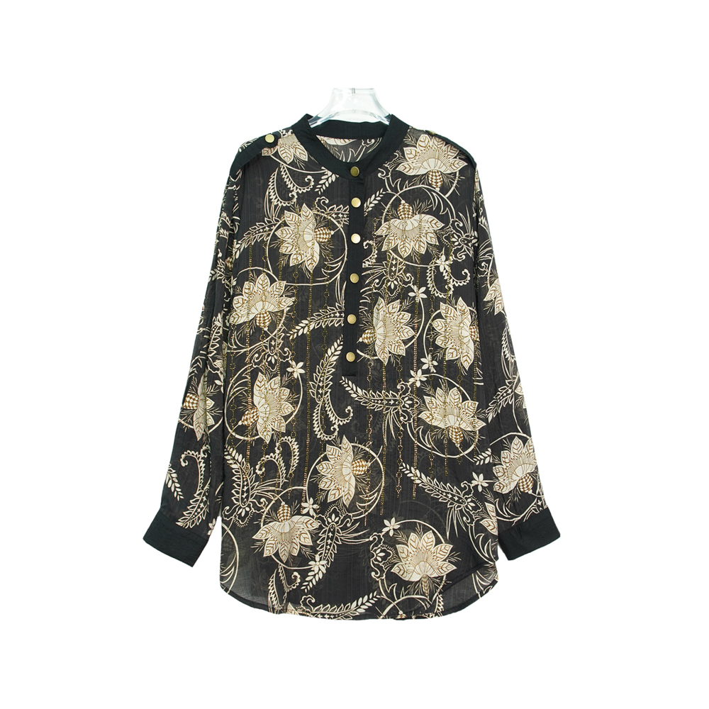 时尚复古重工烫钻黑色减龄印花衬衫X9958