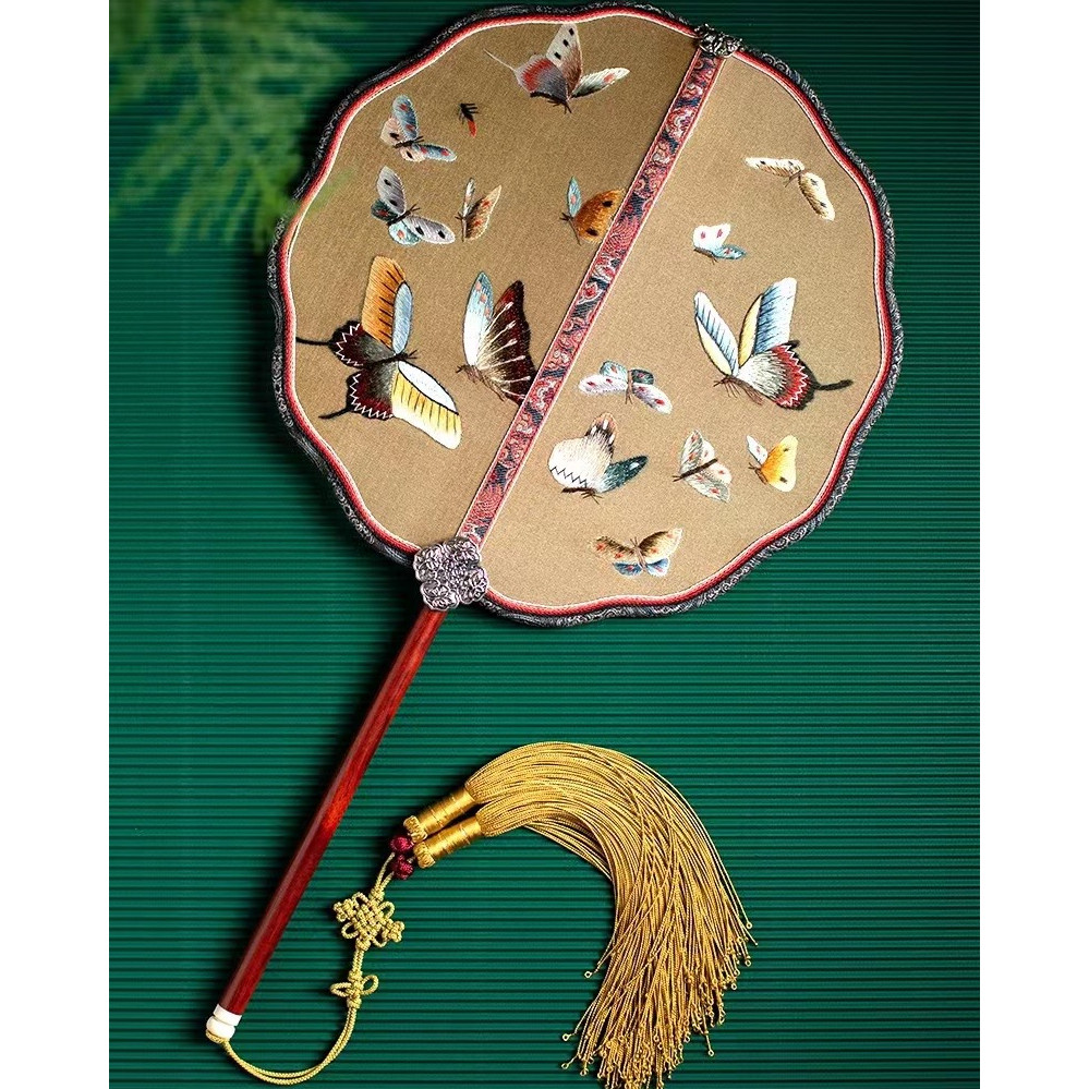 刺绣古风双面刺绣团扇成品复古代文艺汉服旗袍真丝舞蹈刺绣扇子