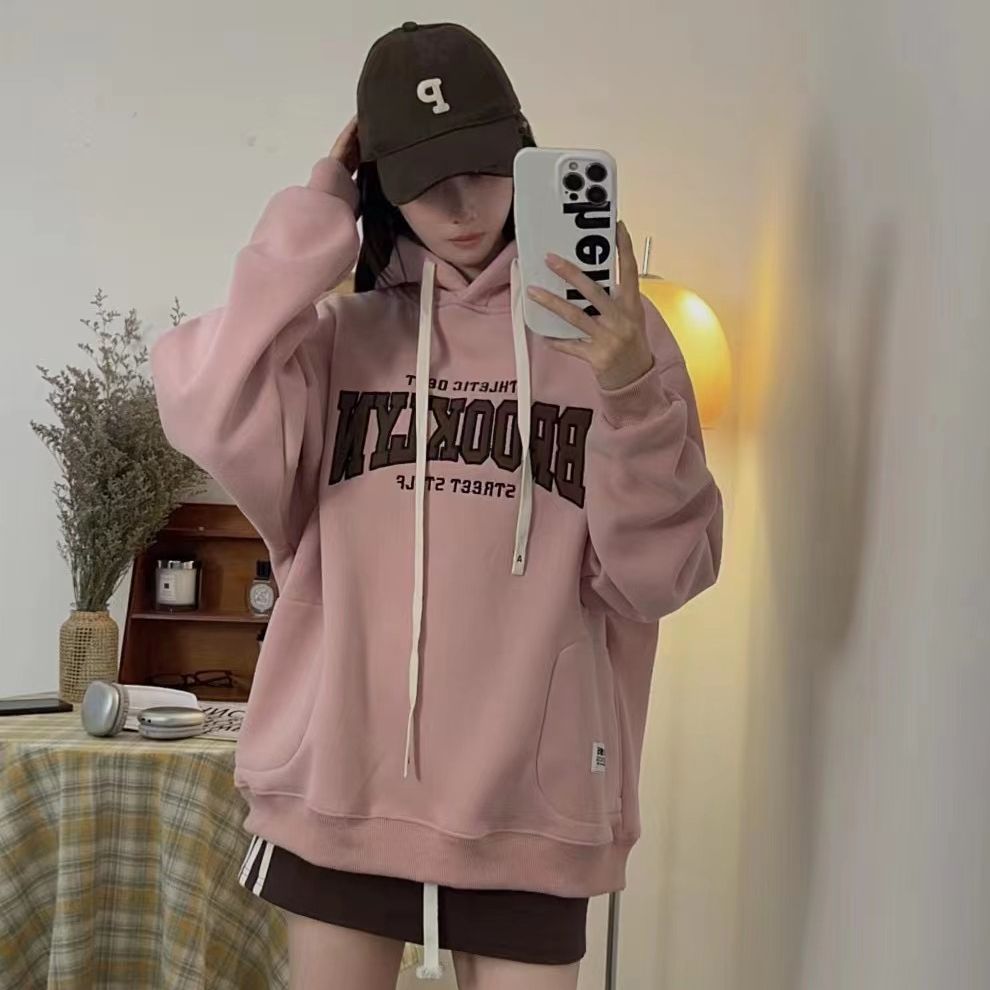 2024秋冬宽松韩版ins加绒加厚百搭宝宝绒卫衣