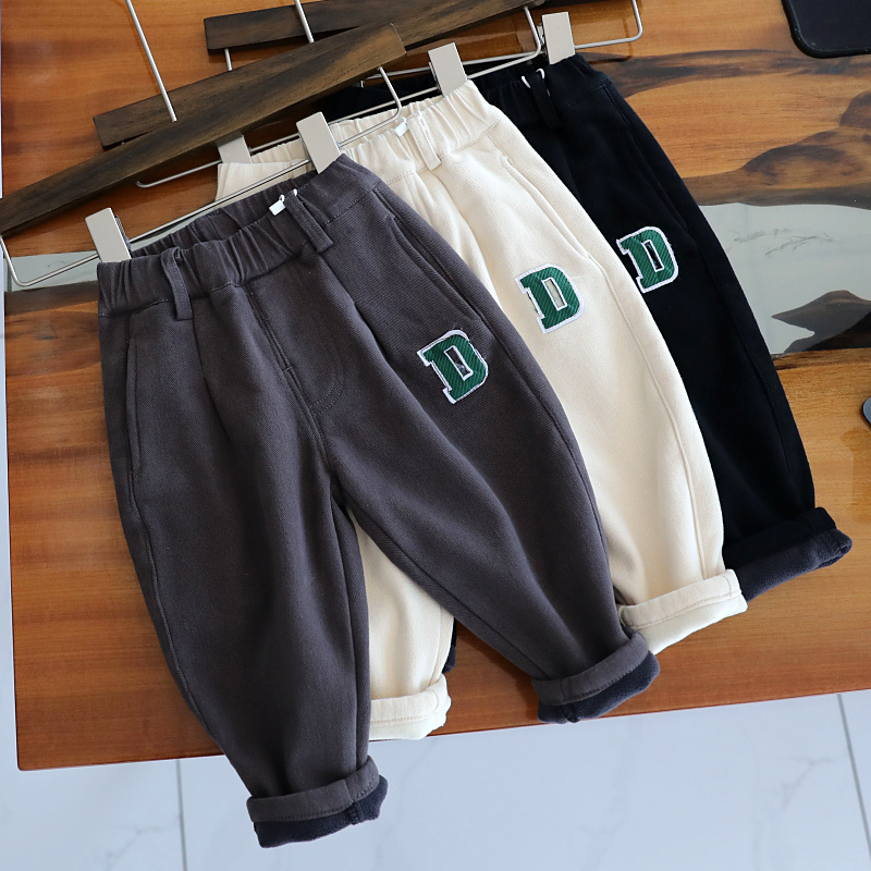 儿童裤子秋冬男童休闲裤小童新款加绒裤宝宝冬季一体绒长裤1707