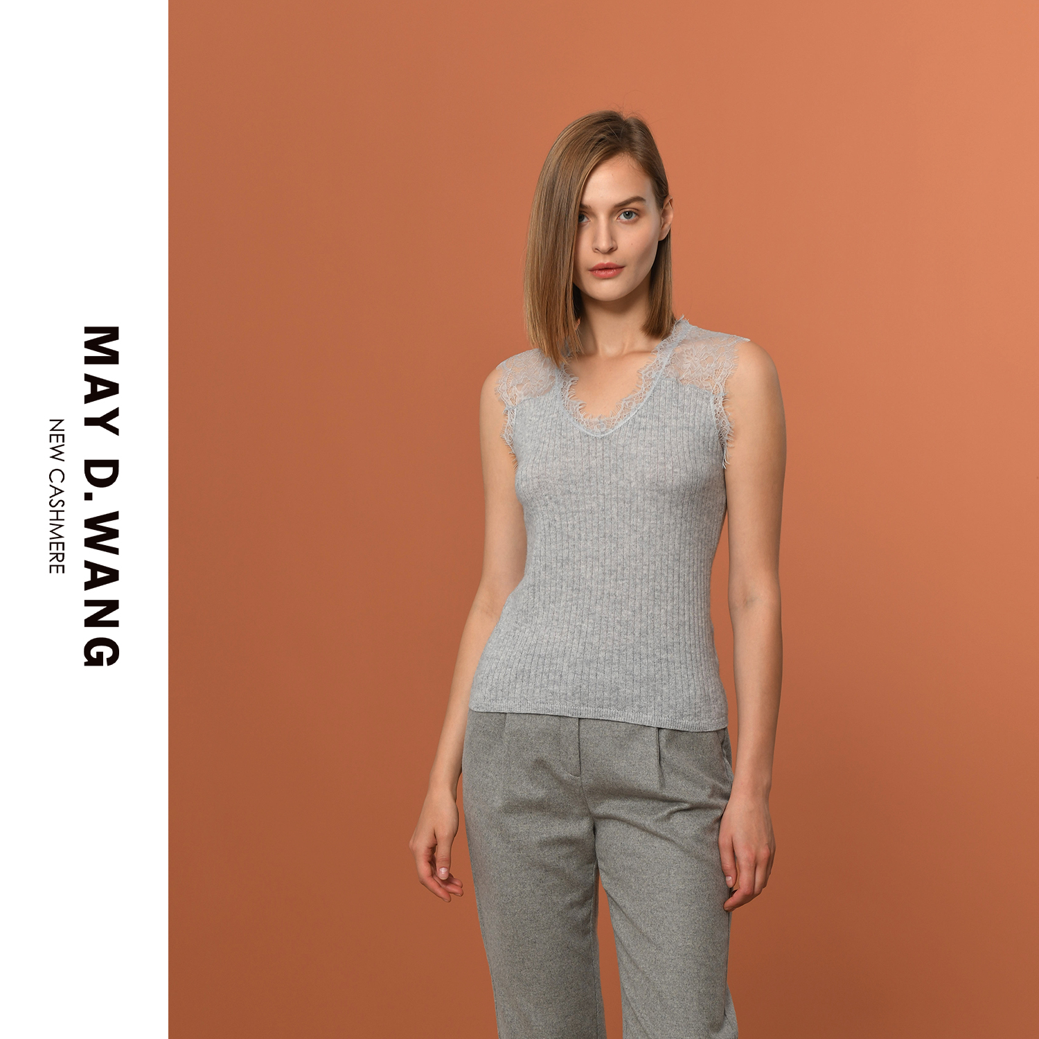 王之造【老徐专属】四季可穿蕾丝后背镂空山羊绒背心 A3F1255