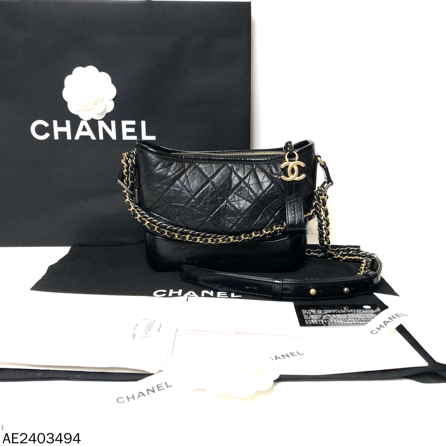 99新 Chanel/香奈儿 黑金流浪包小号/AE2403494