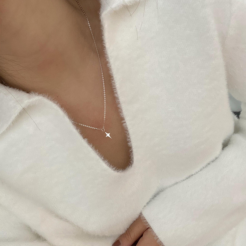 s925纯银星芒不对称项链女简约锁骨链简约锁骨气质