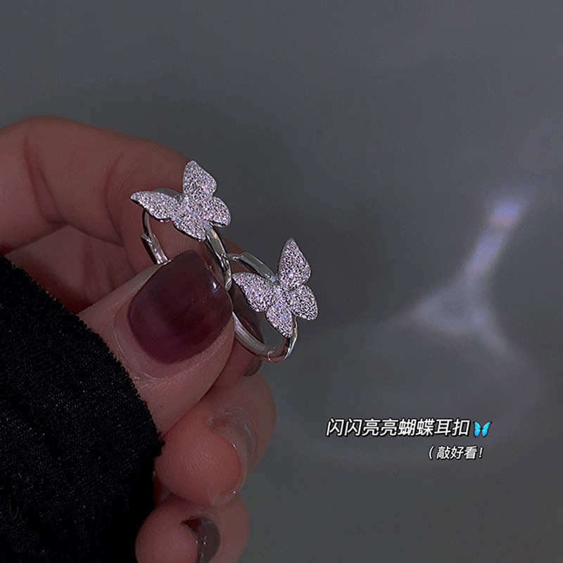 s925纯银蝴蝶耳环女闪砂高级感气质轻奢2023年新款耳扣