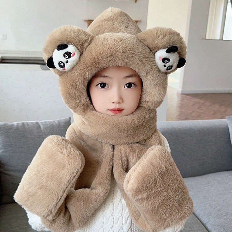 儿童帽子冬季新款男女童护耳帽加厚保暖宝宝毛绒帽围巾手套一体帽