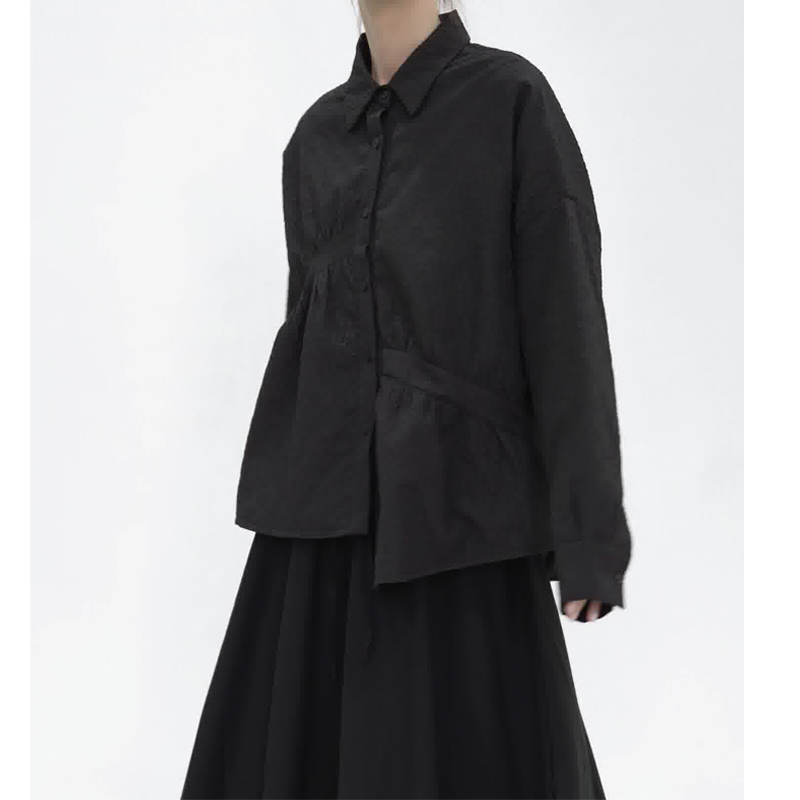 春季新品 褶皱不规则设计衬衫女春秋小众宽松大码上衣外套