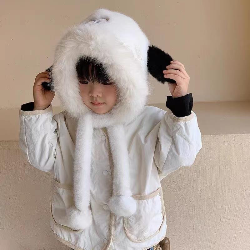 儿童帽子冬季男女童毛绒保暖女孩可爱超萌宝宝秋冬款护耳围巾一体