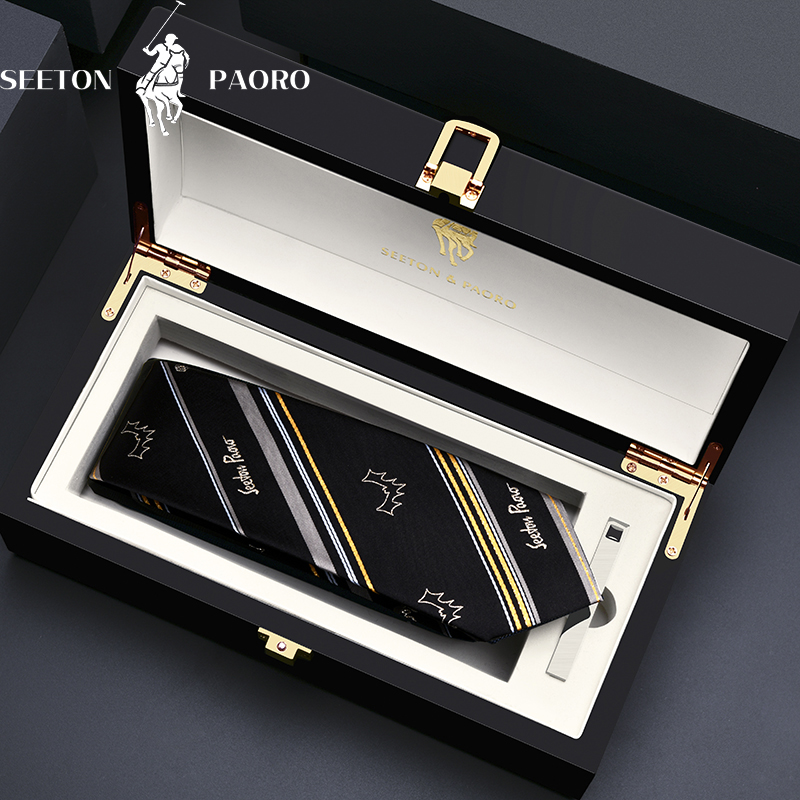 SEETON&PAORO/色顿保罗桑蚕丝刺绣男士学生年轻青年领带男礼盒装