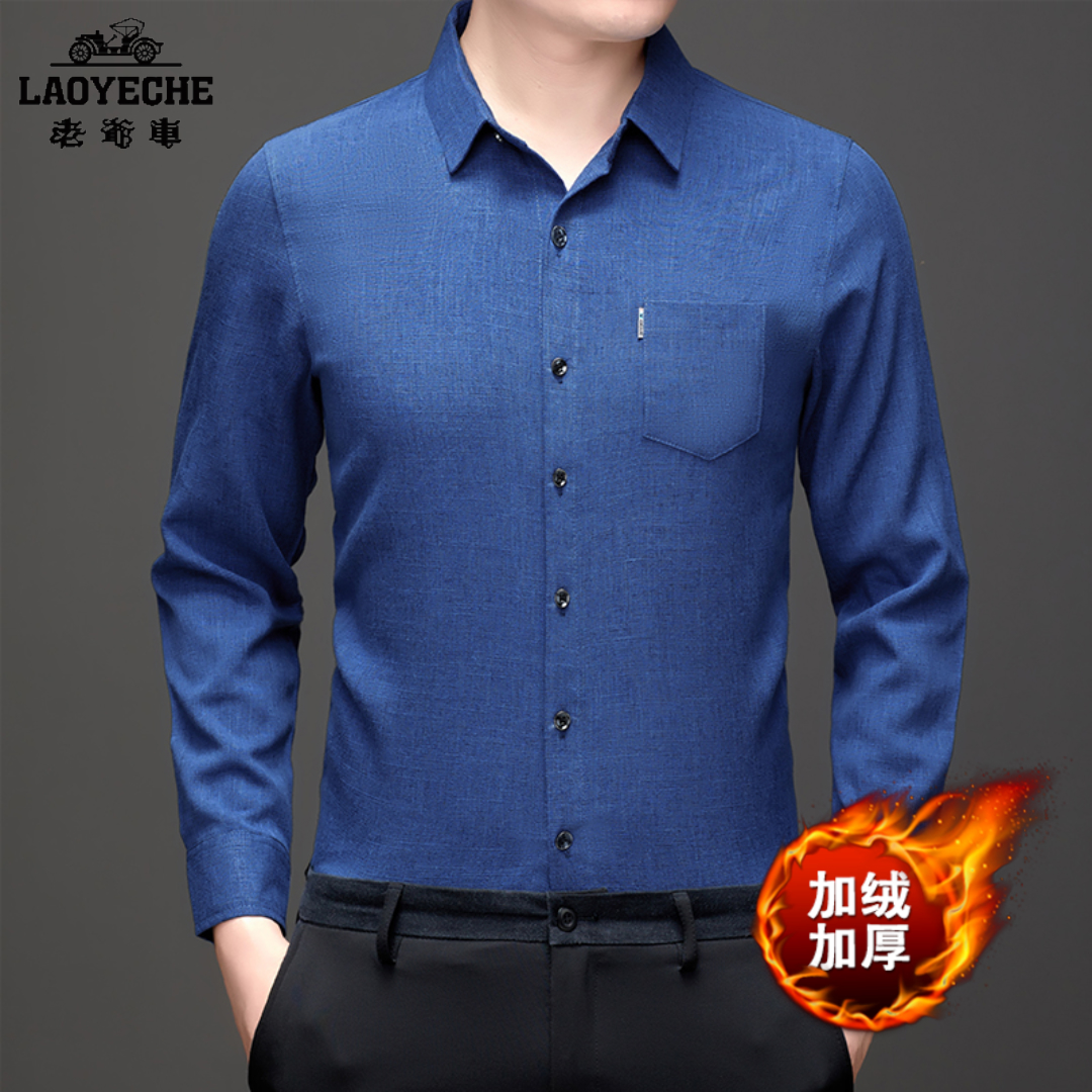 加绒衬衫加厚格子上衣冬季新款男士长袖休闲中老年爸爸保暖衬衣