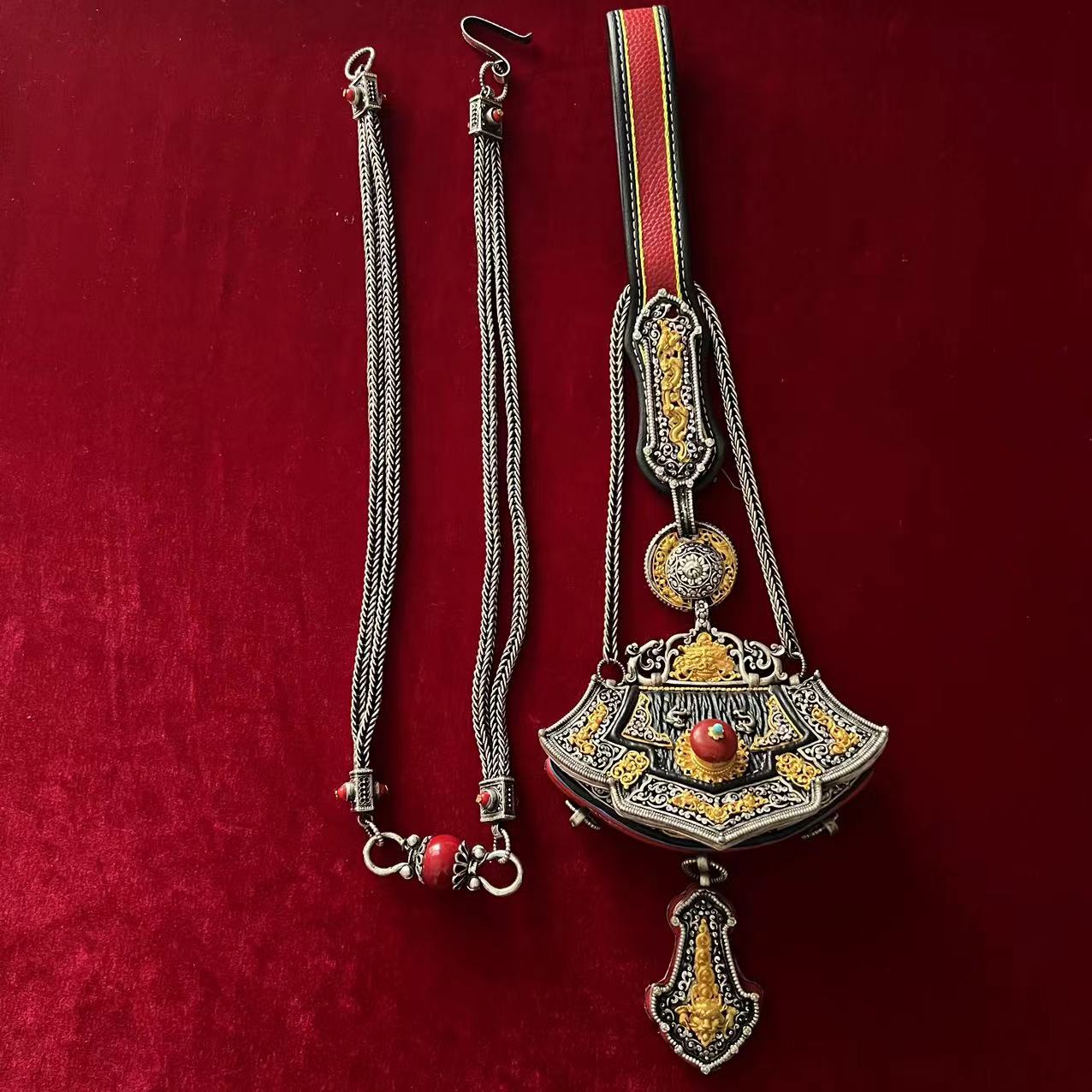 2023新款藏族特色手工白铜镀银钱包腰链挂件套装搭配百搭热卖大号