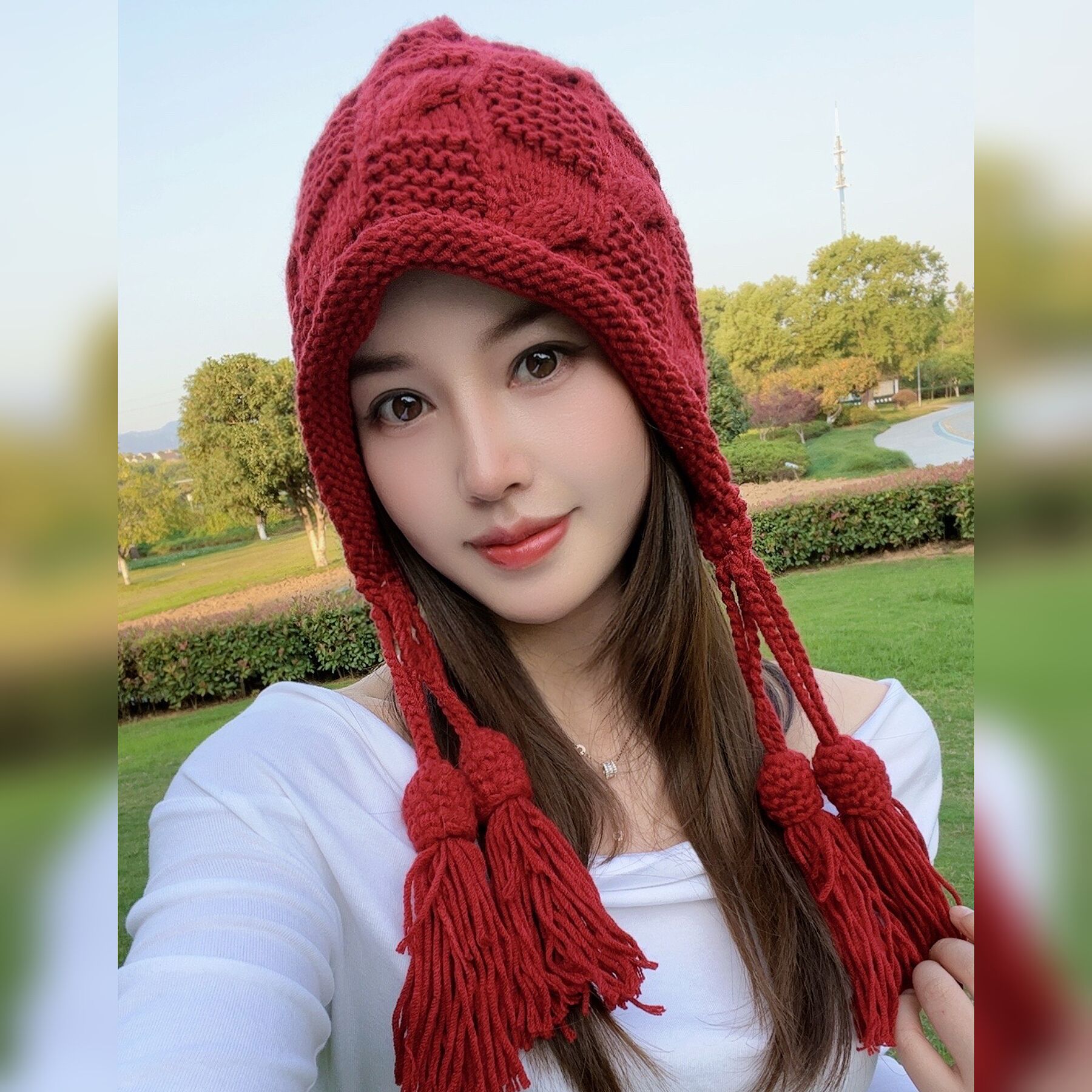 流苏毛线帽子女秋冬保暖护耳针织帽可爱编织遮耳包头帽百搭套头帽