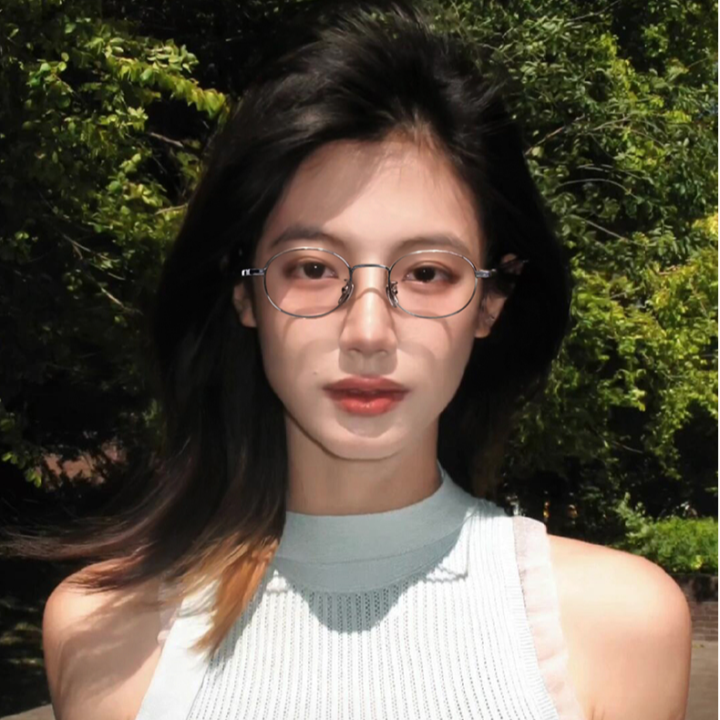 明星款复古时尚椭圆框男女商务气质纯钛眼镜框140034A