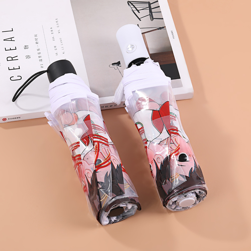 新款卡通莎头组合雨伞可爱透明印花高颜值全自动开收伞可折叠雨伞