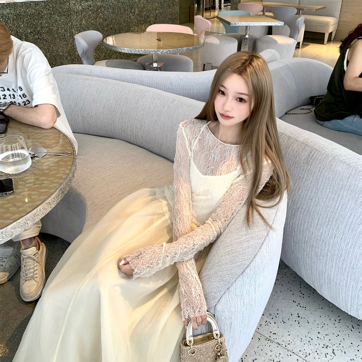 F  COOLLINE林子熙 绝美 umaw*ng蕾丝仙女裙清冷感吊带裙套装秋