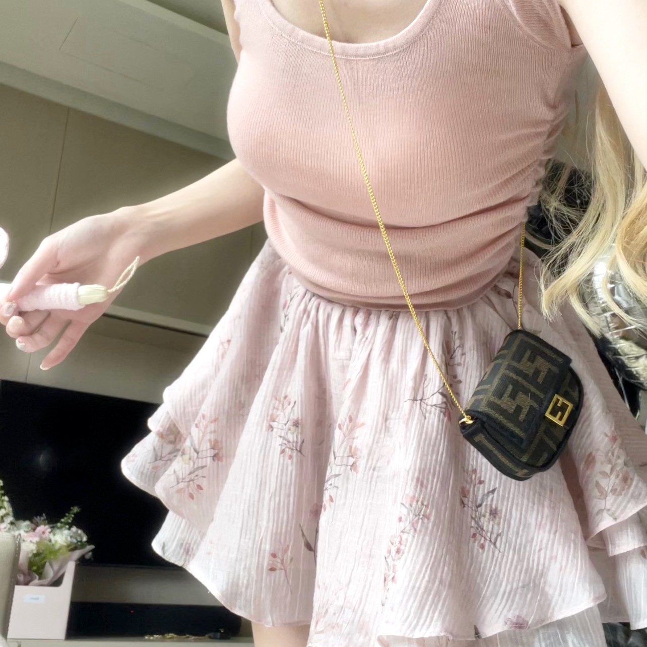 F2 COOLLINE林子熙 花漾 短款针织修身多色浪漫碎花蛋糕裙显