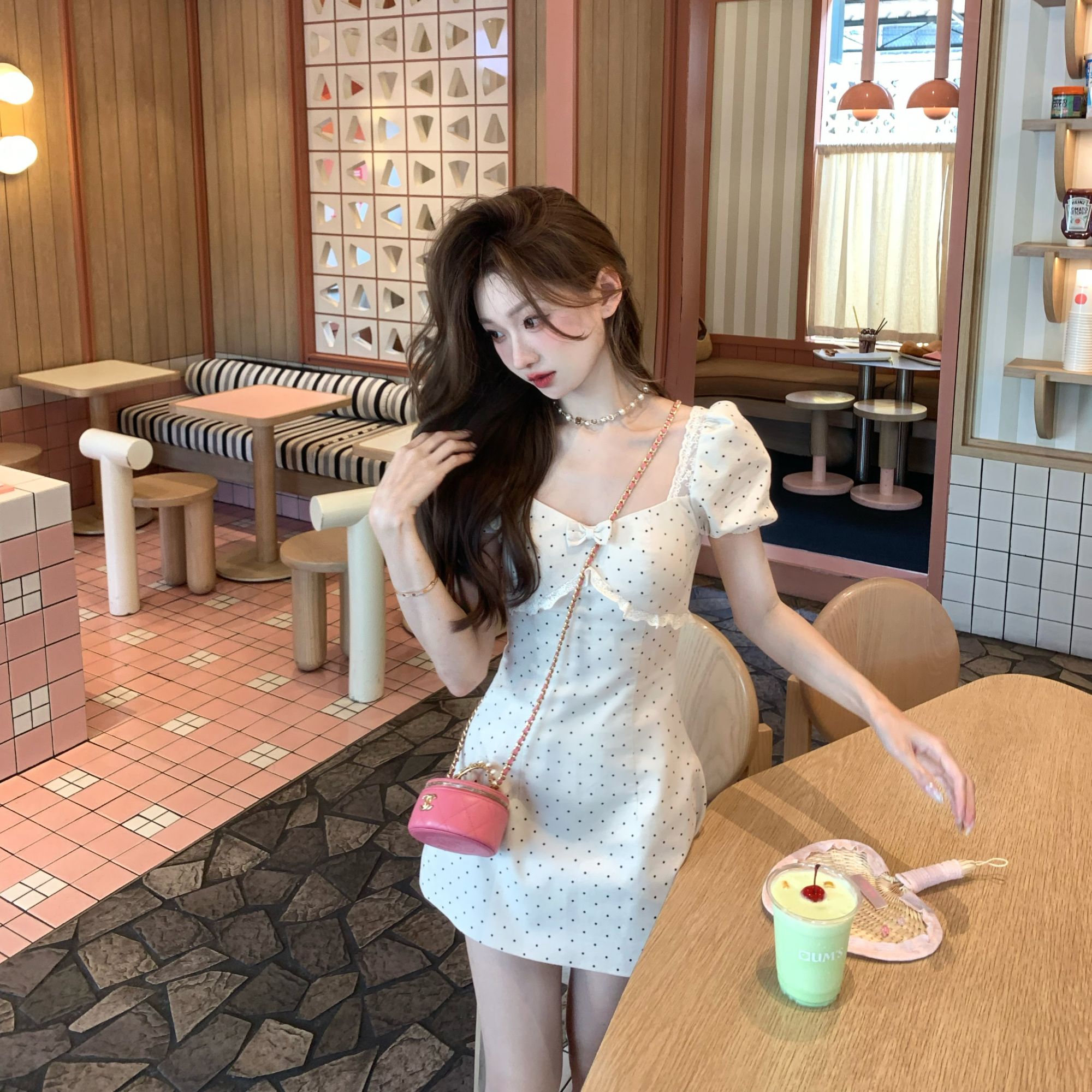 F2   林子熙 香氛少女 miu系波点裙/海盐薄荷绿连衣裙夏