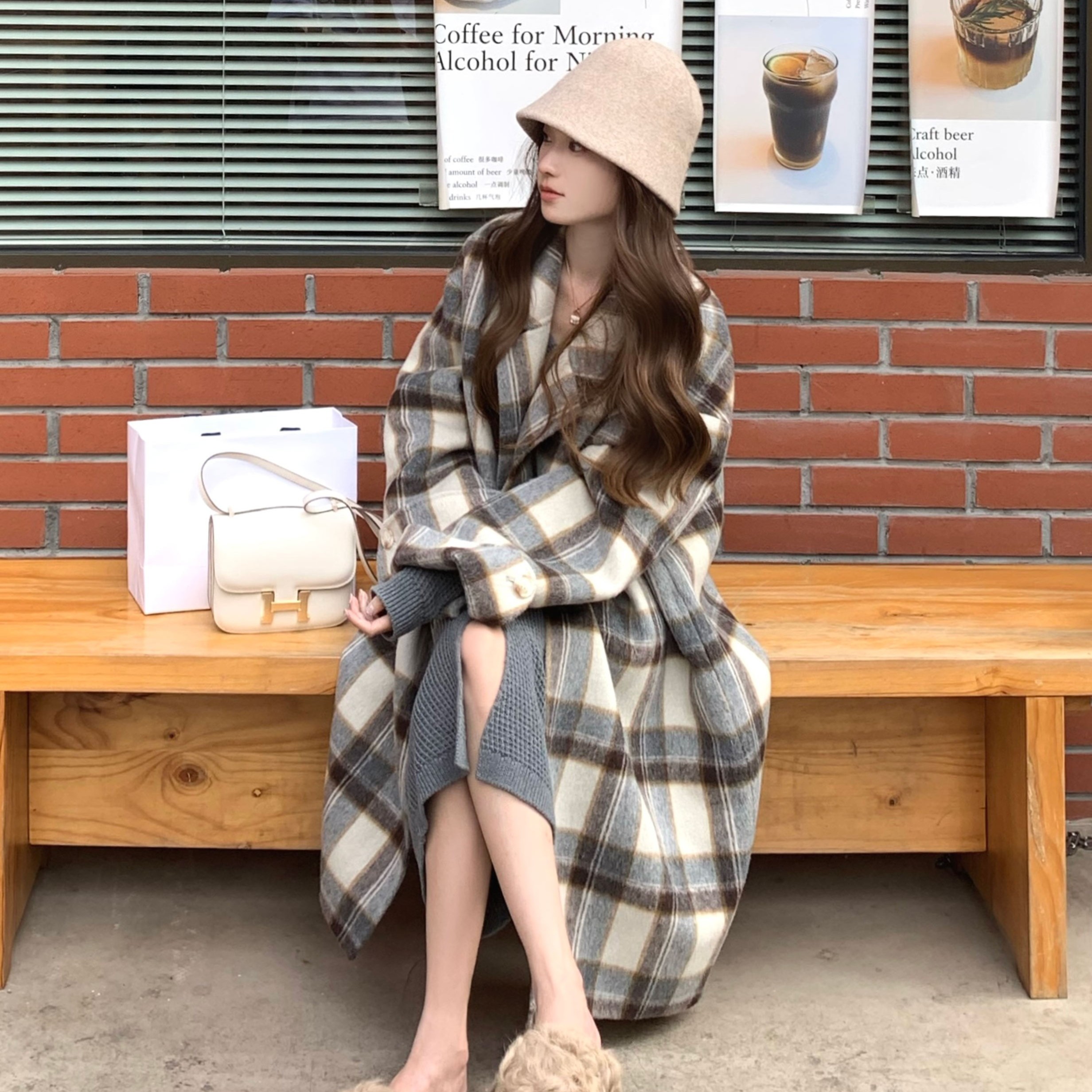 清  林子熙 Elegance优雅至上 格纹经典版型长款双面呢大衣