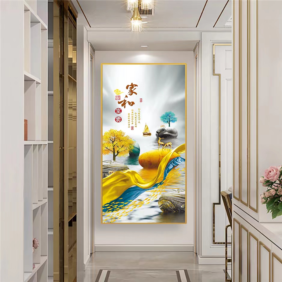 甄选升级《家和富贵》玄关装饰画现代过道走廊轻奢晶瓷镶钻XG05