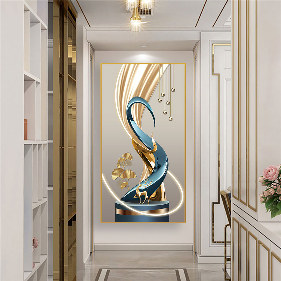 甄选升级《前程似锦》入户玄关晶瓷装饰画镶钻装修走廊壁画XG41