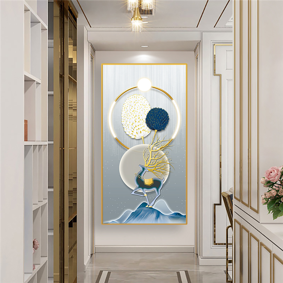 【甄选升级款】《多财多羽》入户玄关晶瓷镶钻装饰画装修走廊壁画XG03