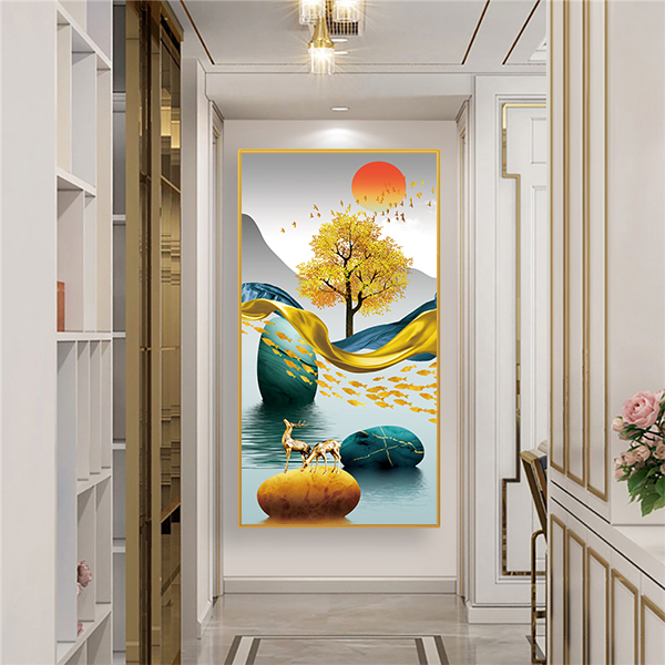 甄选升级《福禄聚财》入户玄关晶瓷镶钻装饰画装修走廊壁画XG39轻奢