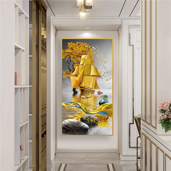 【甄选升级款】《一帆风顺》入户玄关晶瓷镶钻装饰画装修走廊壁画XG82