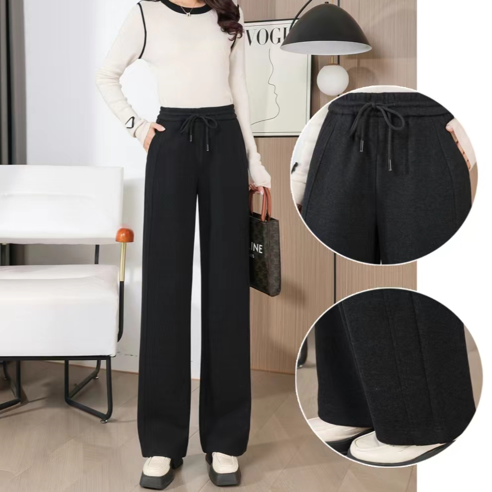 秋冬加厚加绒显瘦显腿长不起球不掉色宽松时尚阔腿裤黑色女士长裤