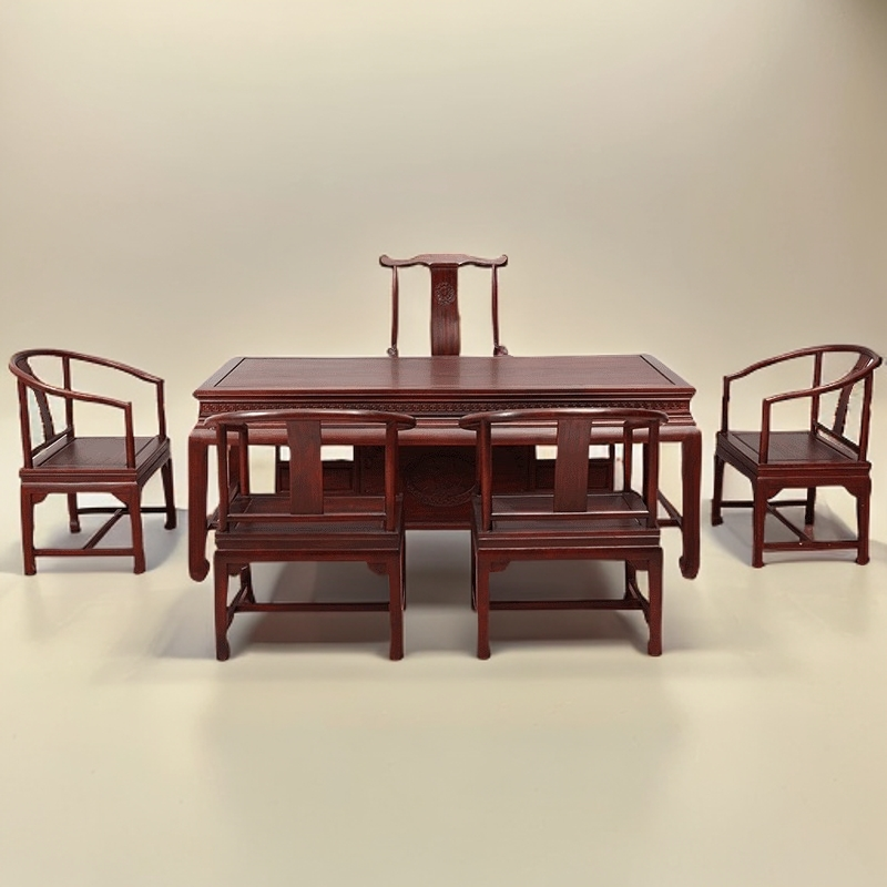南美酸枝家用办公干泡茶桌马蹄茶台一桌五椅六件套
