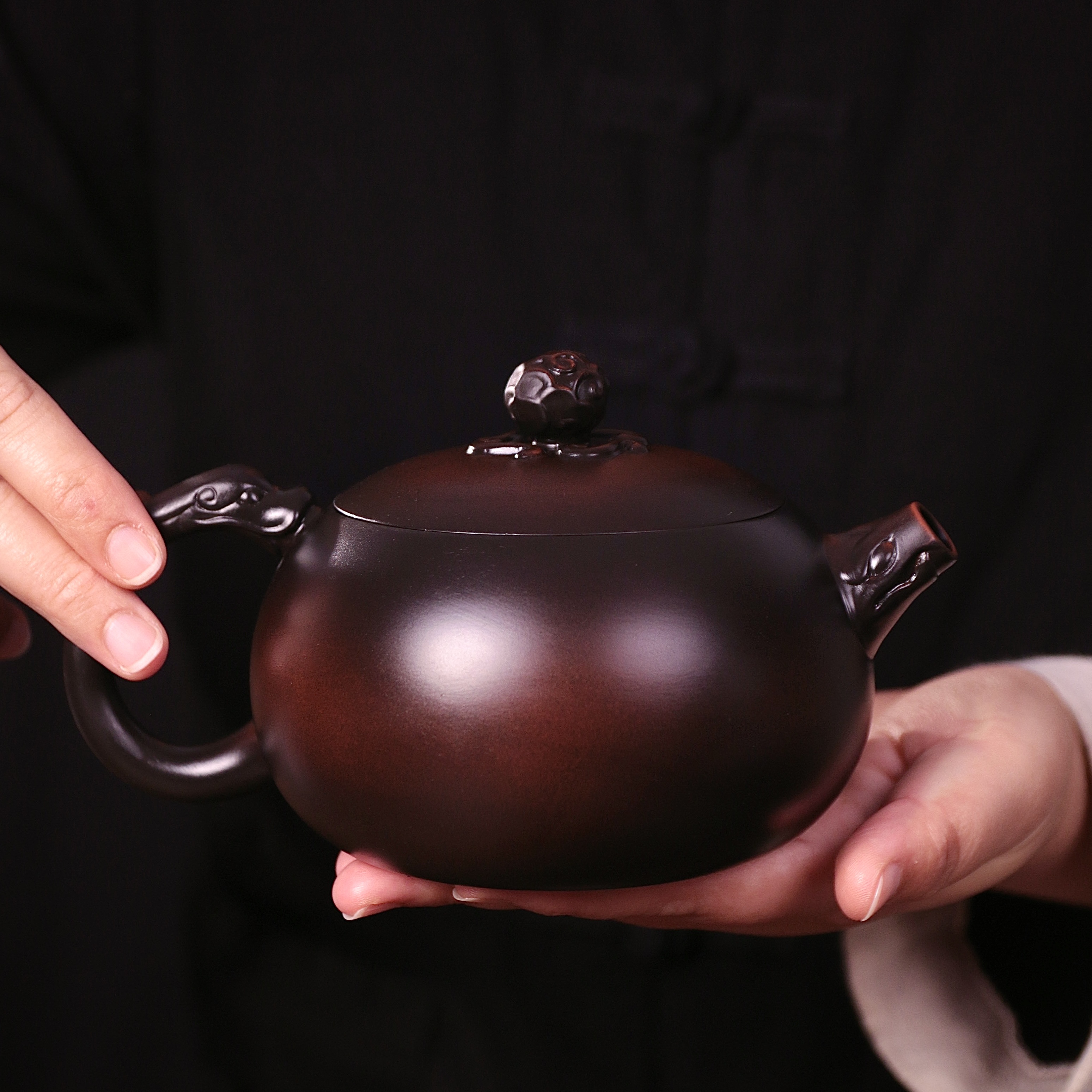 紫陶素面龙把西施凤鸣壶大容量中式纯手工泡茶壶复古紫砂壶C97