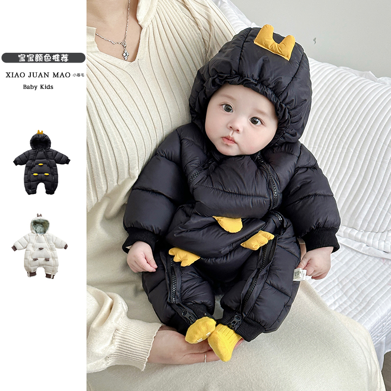 T24D12秋冬婴儿男宝女宝洋气休闲连帽加厚保暖小脚连体棉服