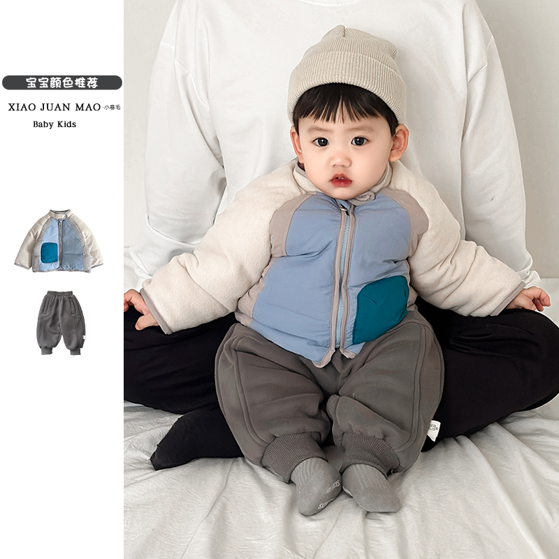 T24D35新款韩版冬款婴幼儿拼色立领棉服男女宝宝外出服外套洋气外