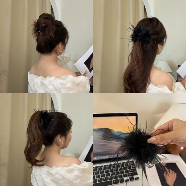 【凛冬】秋冬新款雅丹八公分羽毛全盘鲨鱼夹显发量气质高马尾抓夹