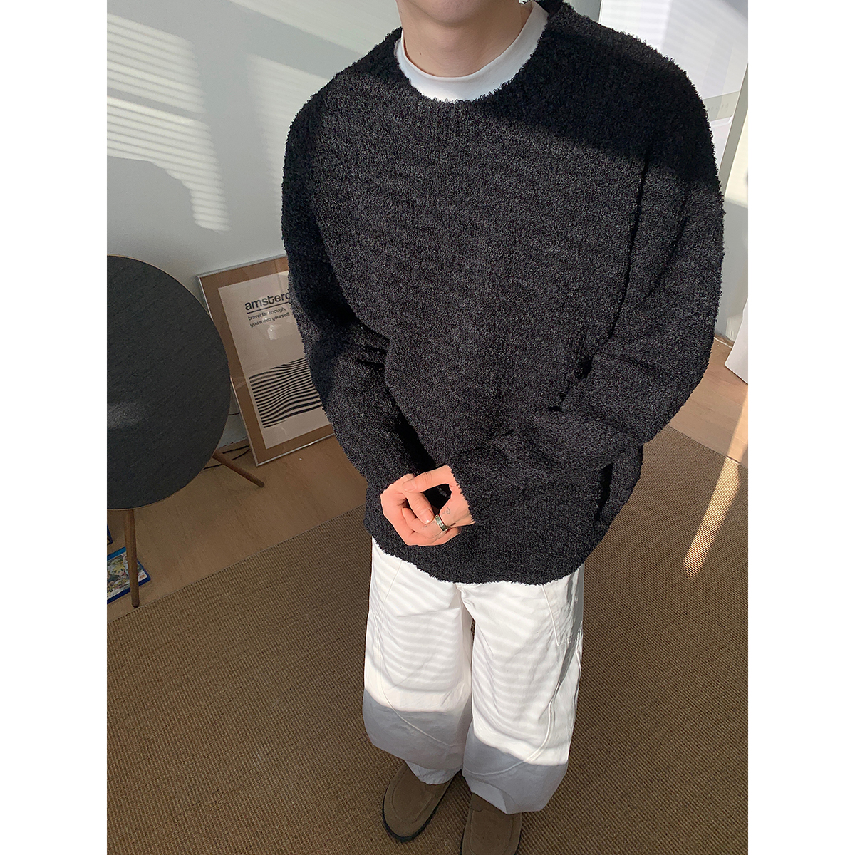 毛衣男圆领纯色内搭打底衫休闲秋冬季新款基础款毛线衣男士针织衫