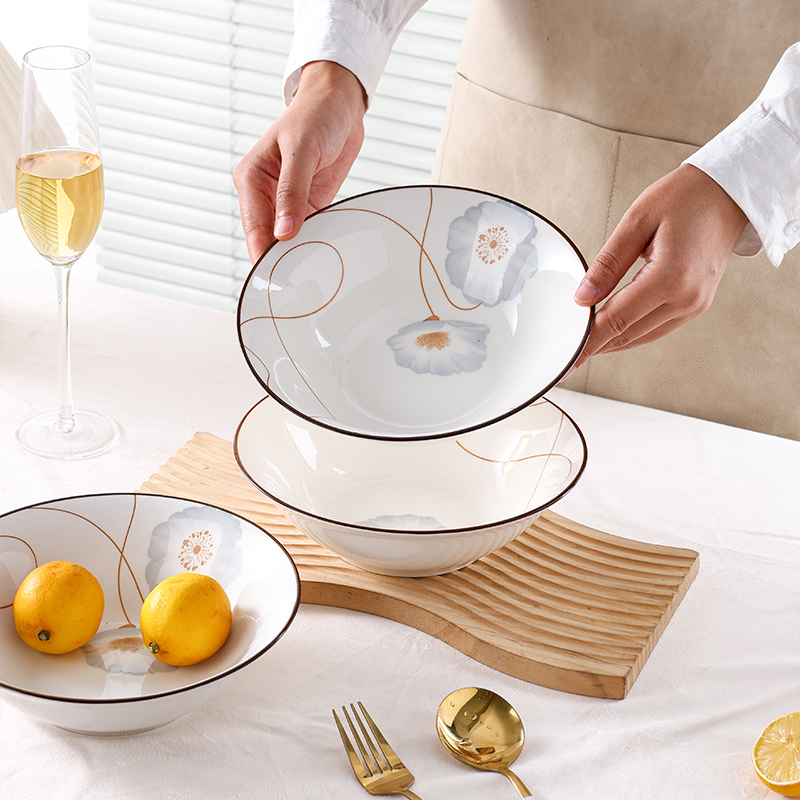 岁月静好4个8英寸汤碗面碗斗碗大碗家用陶瓷创意简约釉下彩餐具