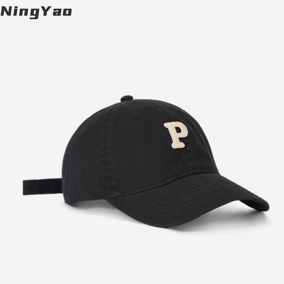 2025网红软顶百搭字母p棒球帽休闲简约时尚cp款黑色鸭舌帽韩版ins