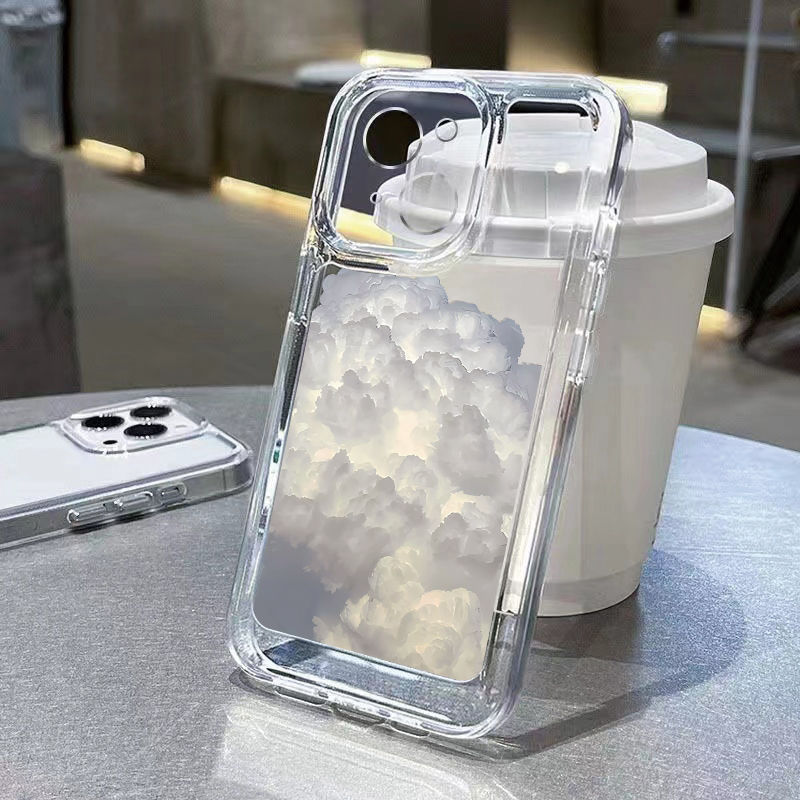 朵朵白云苹果13手机壳14promax液态硅胶iPhone11透明12高颜值15