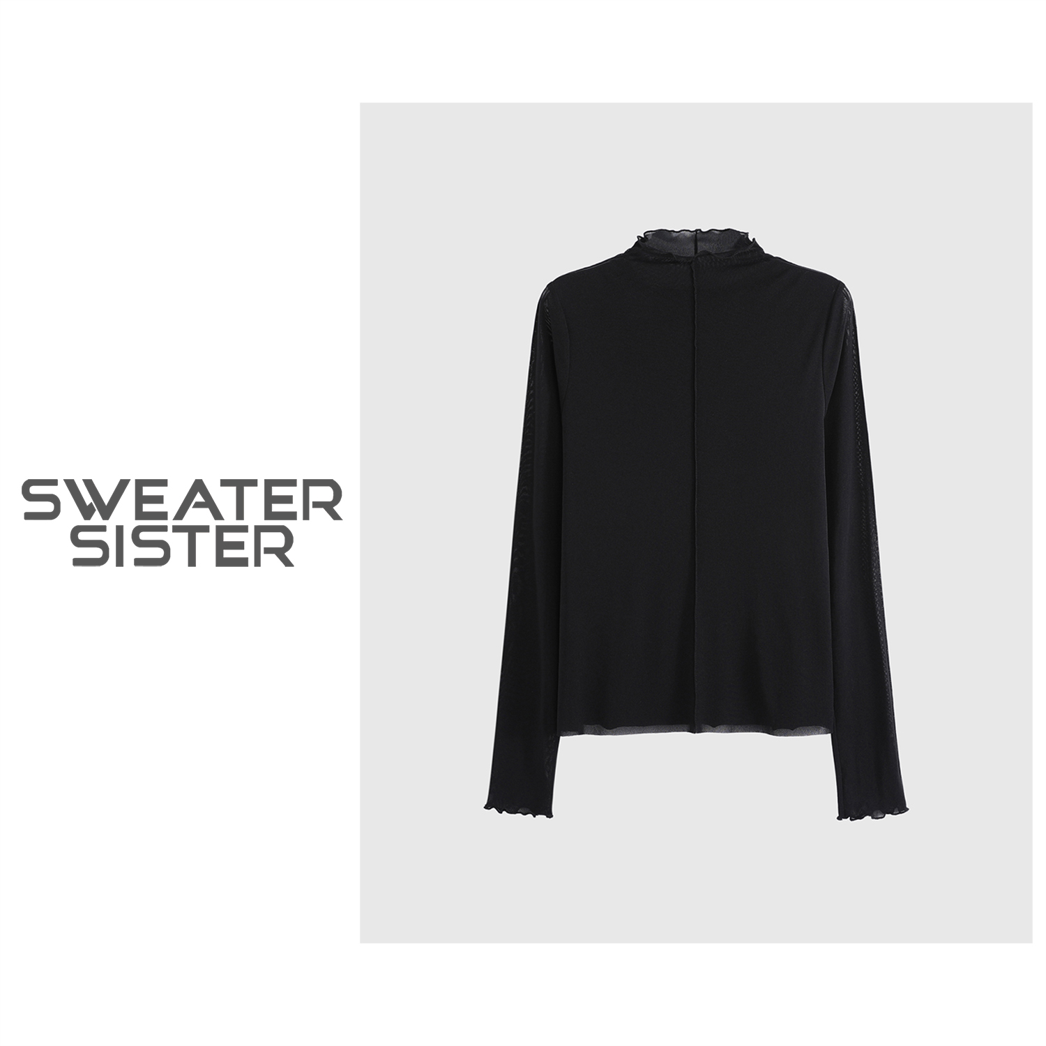 时尚气质木耳边带内衬网纱打底衫女6699-003