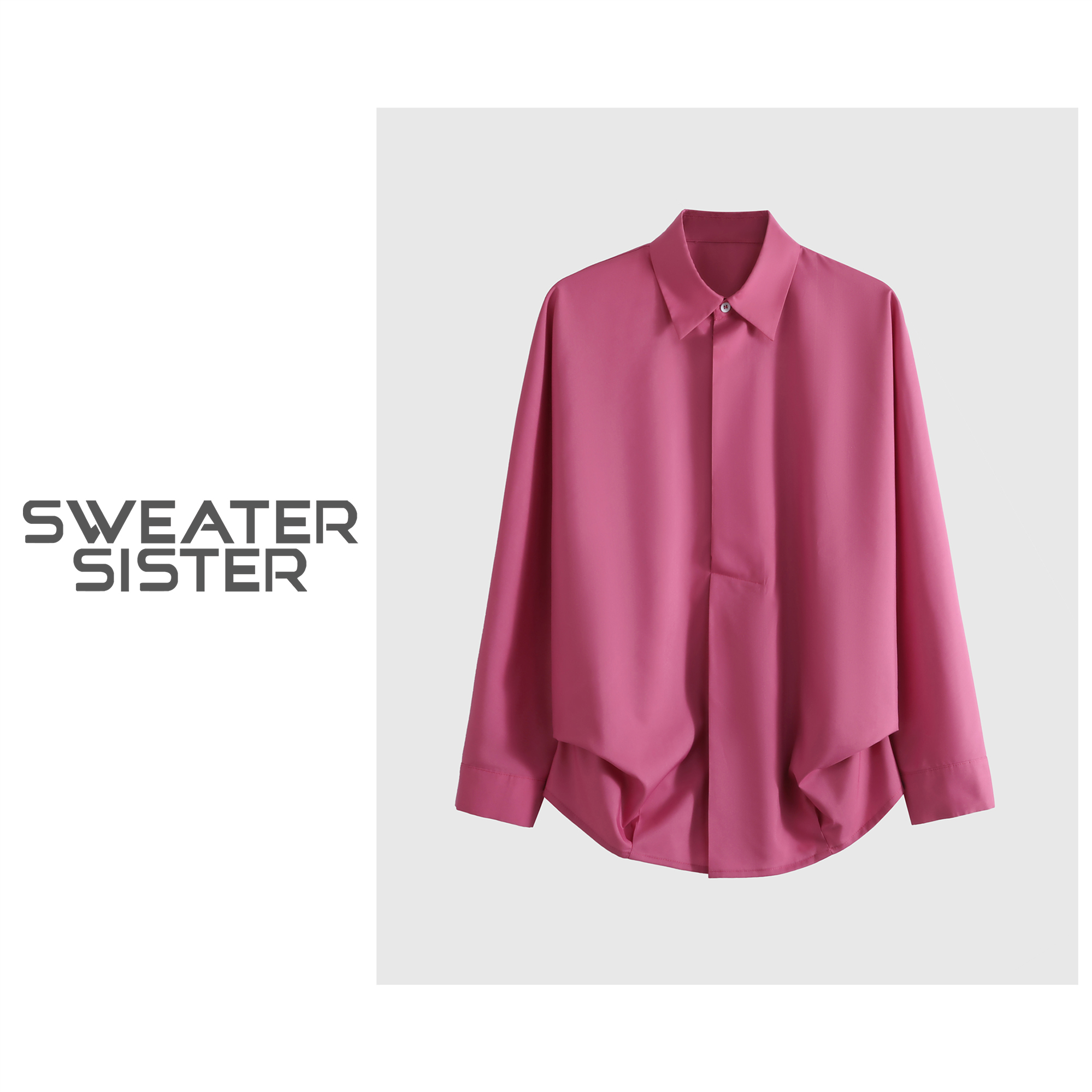 毛衣姐姐慵懒风设计感半开领不规则褶皱收腰百搭衬衫女515-23156