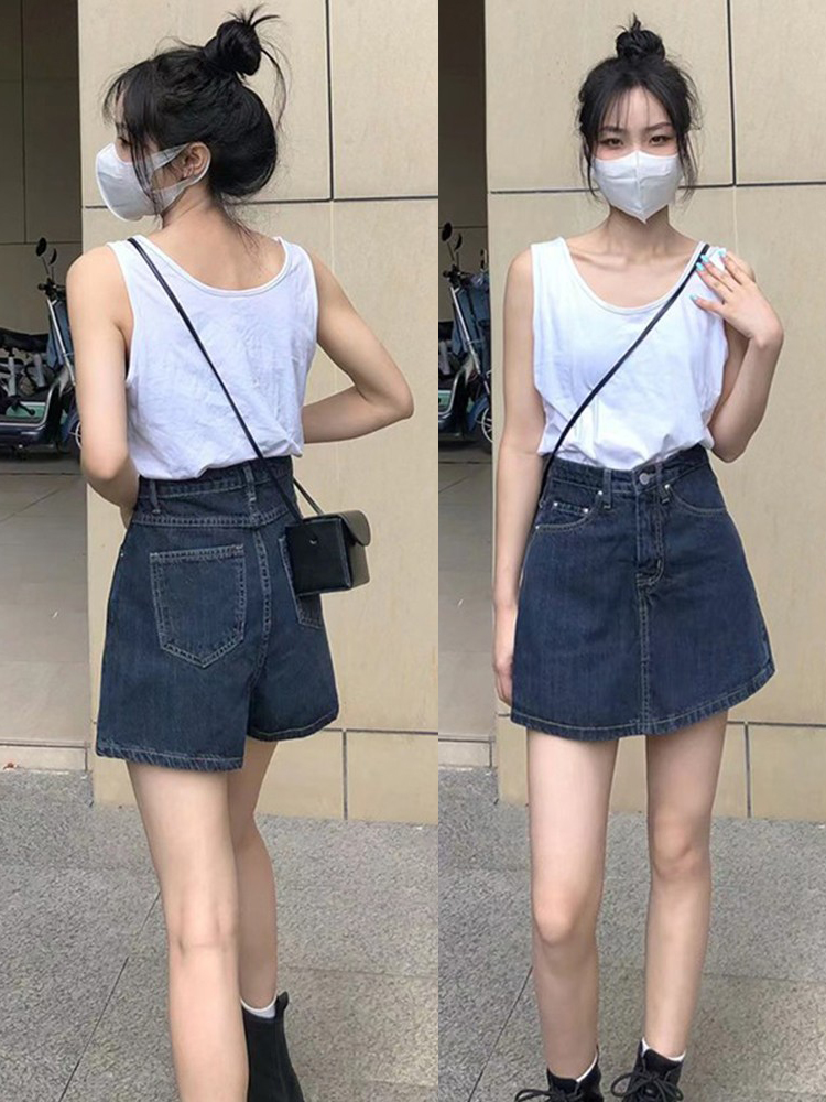 大码牛仔短裙女夏季半身裙高腰a字遮胯显瘦梨形身材胖mm包臀裤裙 
